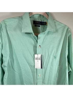 Polo Ralph Lauren Custom Fit Green White Check Long Sleeve Button-Up Shirt 16